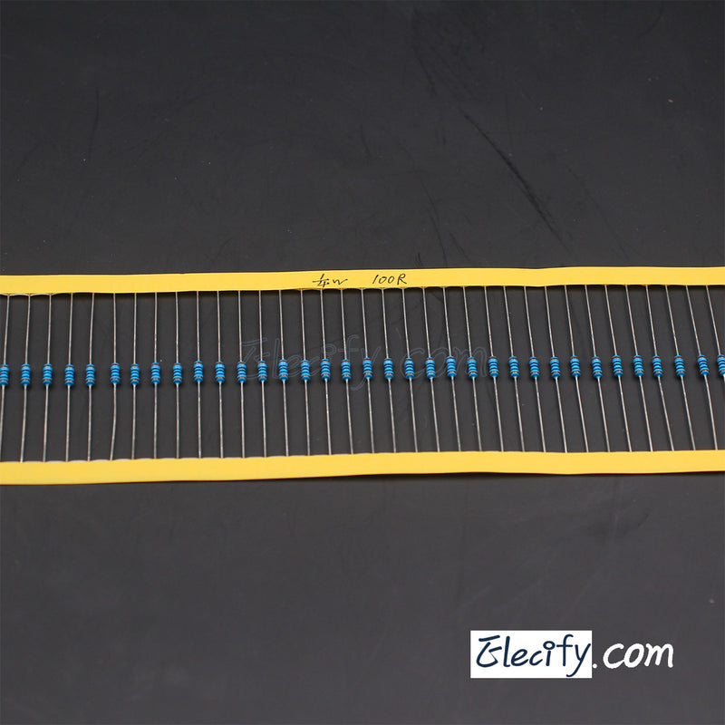 100pcs 1/4W Resistor 11Ω - 100Ω, Metal Film, 1% tolerance, 0.25W