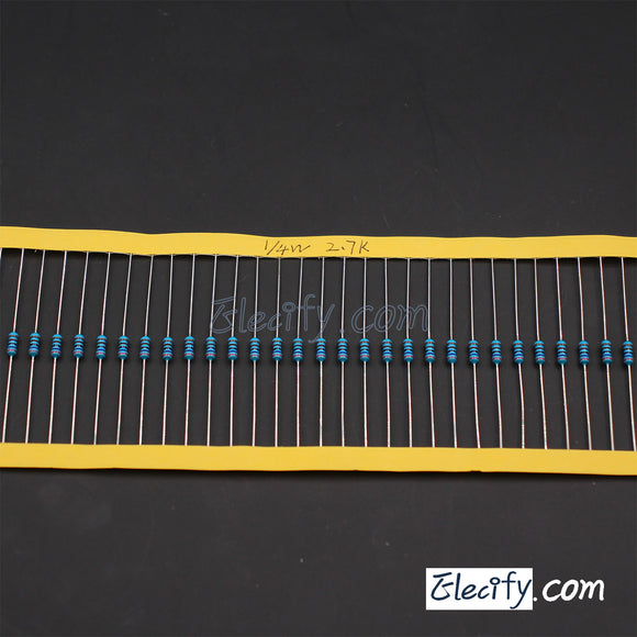 100pcs 1/4W Resistor 1.1KΩ - 10KΩ, Metal Film, 1% tolerance, 0.25W