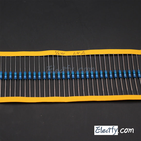 50pcs 1/2W Resistor 1.2Ω - 10Ω, Metal Film, 1% tolerance, 0.5W