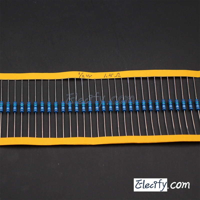 50pcs 1/2W Resistor 1.2Ω - 10Ω, Metal Film, 1% tolerance, 0.5W